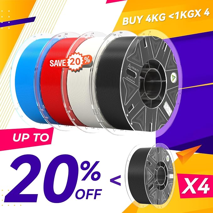 Official CREALITY Hyper PLA RFID Filament 1.75mm 4KG for K2 Plus Combo, High Speed 30-600mm/s 3D Printer Filament, 4Pack(8.8lbs)/Spool Hyper PLA RFID Support CFS,Most 3D Printers,Black& White&Blue&Red