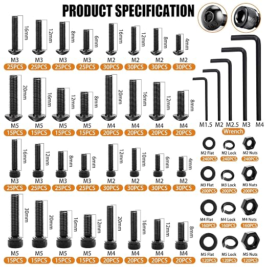 mankk 3160PCS Metric Bolts and Nuts Assortment Kit-Flange Bolt,Hex Socket Button Screws,Cap Head Screws 42 Sizes M2 M3 M4 M5 M6x1.0 M8x1.25 M10x1.5(4-45mm) with Lock & Flat Washers