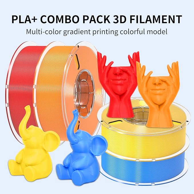 RAMBERY PLA Plus Filament 4KG, Red/Orange/Yellow/Blue PLA Filament 1.75mm | PLA + 3D Printer Filament Bundle, Toughness Upgraded, 1KG X 4 Spools, Fit Most FDM Printers