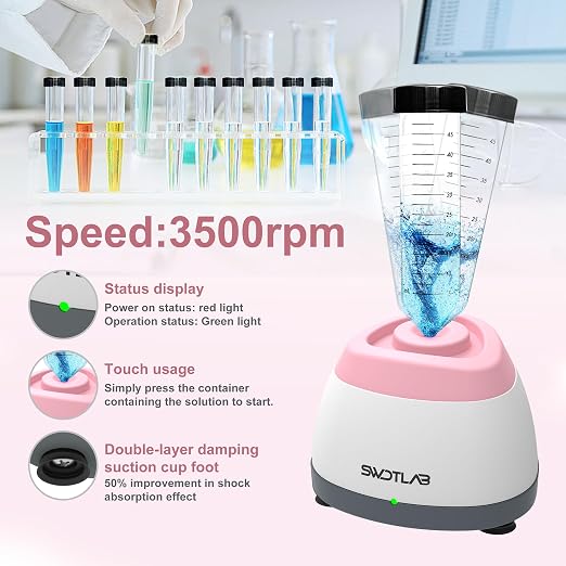 Mini Vortex Mixer 3500RPM, Portable Touch Nail Polish Shaker Glue Shaker, Lab Paint Shaker for Tattoo Ink Acrylic Paint Test Tubes, DC Brushless Motor, 3s Mix, Silicone Cap, 100 Mixing Balls, Pink