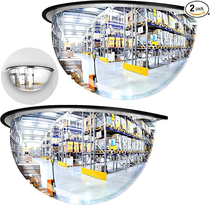 2 Pcs Acrylic Half Dome Blindspot Mirror - 18" Diameter Safety Convex Mirror for Wall, Ceiling, Driveway, Outdoor, Hallway, Warehouse, Office