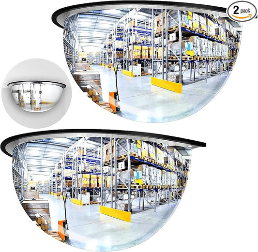 2 Pcs Acrylic Half Dome Blindspot Mirror - 18" Diameter Safety Convex Mirror for Wall, Ceiling, Driveway, Outdoor, Hallway, Warehouse, Office