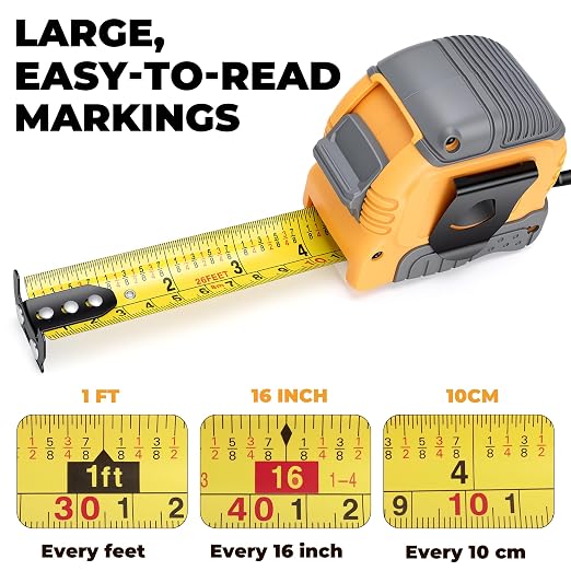 MulWark Wide Tape Measure 25 ft, Double Secure Blade Lock Tape Measure Retractable with Stop Button, Both-Side Metal Blade, Magnetic Hook for Construction, Carpenter, Architect, Woodworking