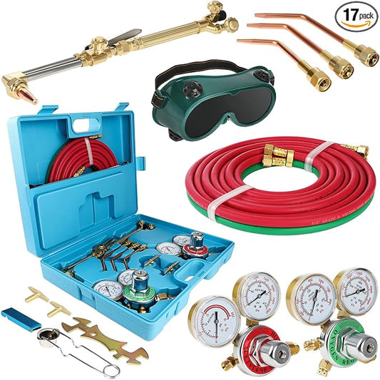 Oxygen Acetylene Torch Kit, Cutting Torch and Welding Kit, Oxy Gas Welding Cutting Brazing Set, Gas Welding Kit, Portable Oxy Acetylene Torch Welder, With Nozzles, Regulator, Hose Gauges, Blue Case