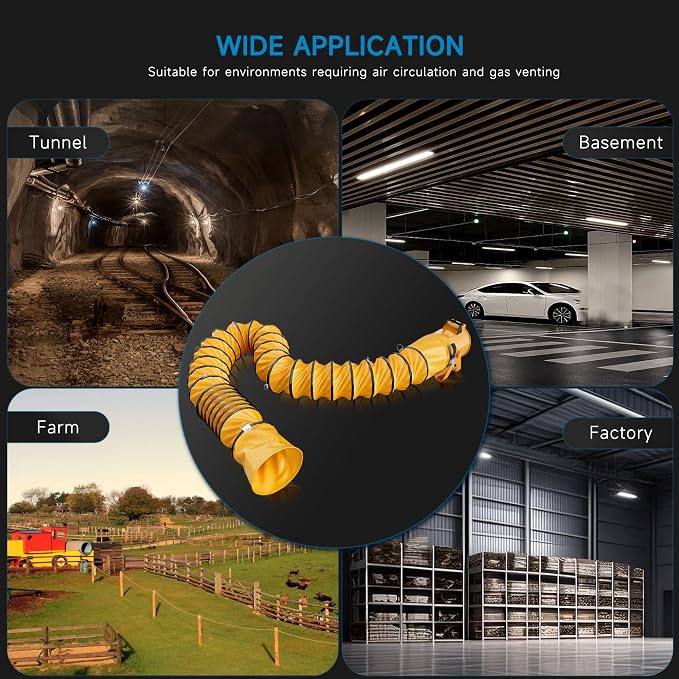 Hon&Guan 12 Inch PVC 25 FT Flexible Duct with Adjustable Rope and D-Shaped Rings, Suitable for Free Hanging and Utility Blower Exhaust Fan Support