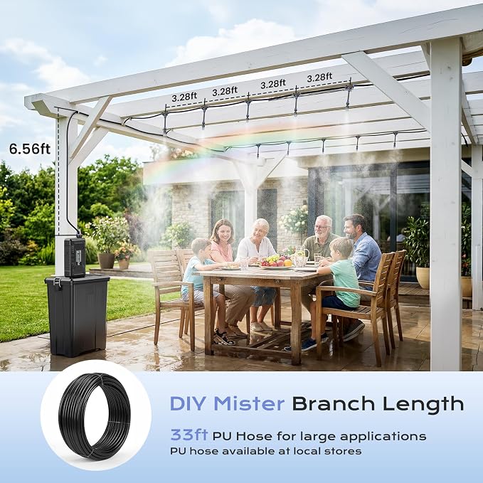 Portable 4 Gallon Misting System with 15000mAh Rechargeable Pump, 33FT Hose – Powerful Outdoor Water Bucket Misters for Outside Patio Cooling, Backyard, Canopy, Camping, Umbrella, Sports, Greenhouse