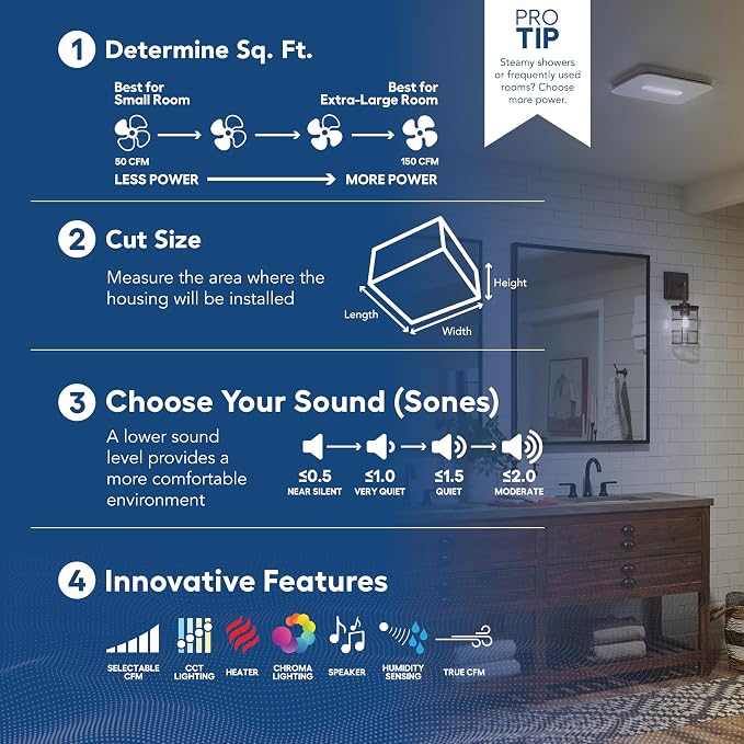 Broan-NuTone AER80CCTK CleanCover Bath Fan, 80 CFM, 0.7 Sone, with Selectable CCT LED Light, Energy Star, White