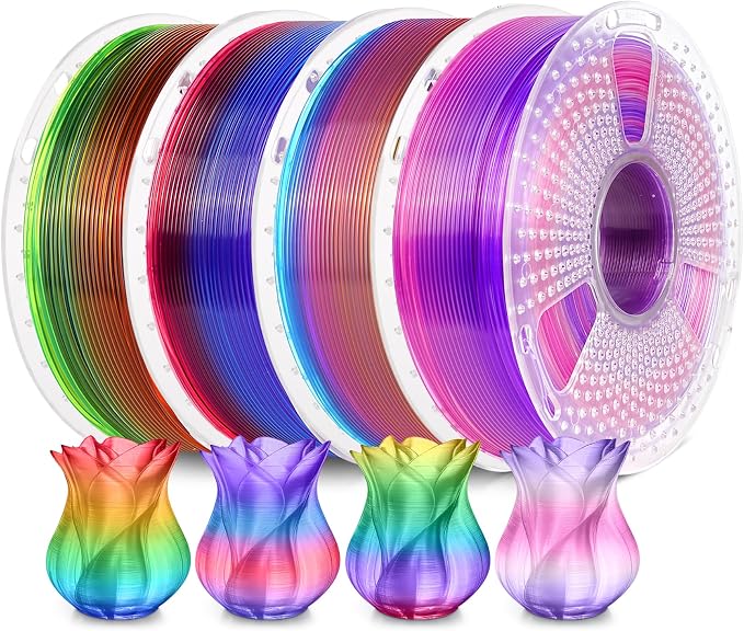 SUNLU Transparent Rainbow PLA Filament Bundle Multicolor, Neatly Wound Gradient Rainbow PLA 3D Printer Filament 1.75mm ±0.02mm, 4kg in Total, 1kg per Spool, 4 Pack