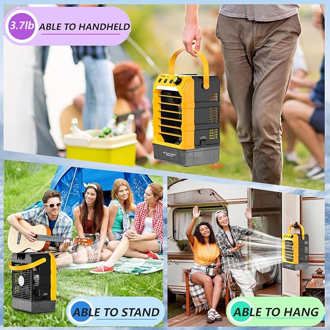 Rozlchar Portable Misting Fan Compatible for DeWALT 20V Battery, Jobsite Cooling Fan with 1.6L Tank, Stepless Speed & 8H Timer, LED Light, Quiet Airflow for Construction, Camping, Beach(Tool Only)