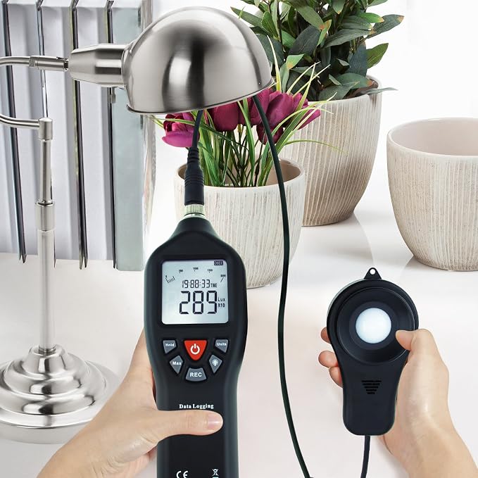 Gain Express Digital Light Meter Lux Meter Measurement Range Detachable Sensor 0 to 200,000 Lux Min/Max/Avg Functions (with Data Record Function) + CD Software w/USB Power Cable