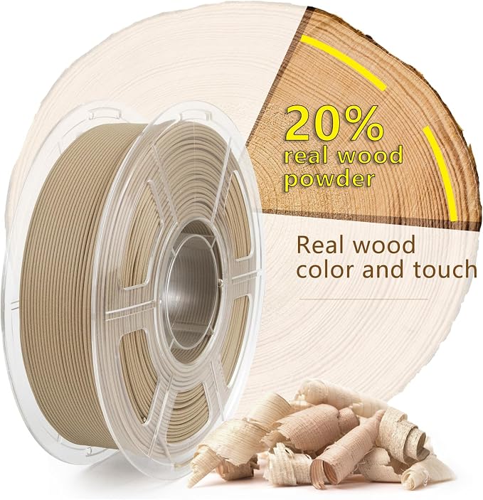 iSANMATE Wood PLA Filament 1.75mm, Real Wood Fiber Added 3D Printer Filament, Light Wood Fits for Most FDM 3D Printers 1kg/Spool