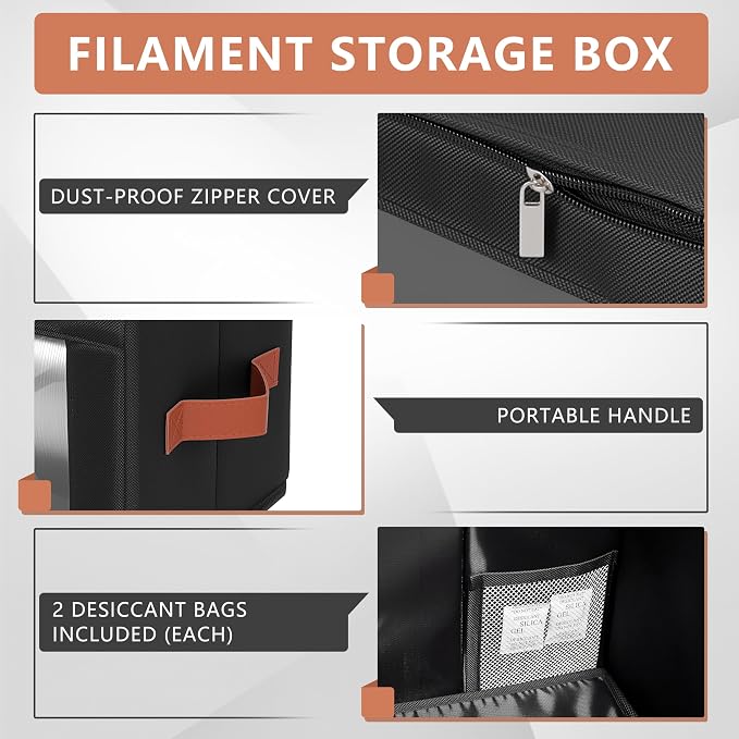 3D Printer Filament Storage Box 4 Pack, Holds 24 Spools Clear Foldable Moisture Proof Organizer with Desiccants