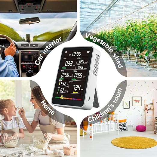 Professional Indoor Air Quality Monitor with AQI Alerts, Portable Real-Time Detector for Home, Car, Plants & Pet
