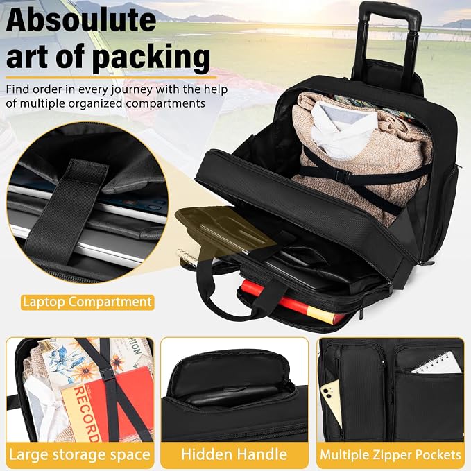 Rolling Laptop Bag, Wheeled Briefcase 17.3 inch Rolling Briefcase, Overnight Roller Bag, Repellent Travel Roller Underseat Bag