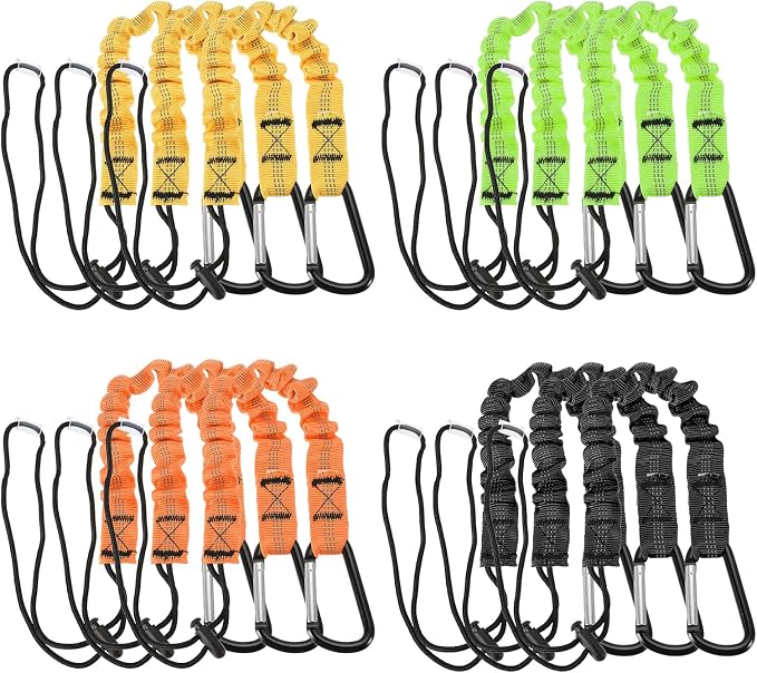 MECCANIXITY Retractable Tool Lanyard 2ft with Single Aluminum Buckle and Adjustable Loop End, Maximum Weight Limit 10KG / 22lb, Safety Fall Protection Tools Leash, 4 Colors 12 Pack