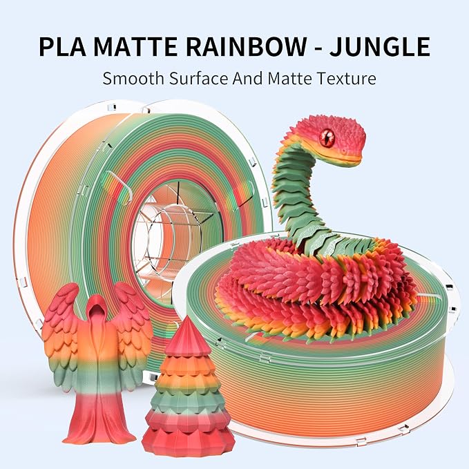 RAMBERY Matte Rainbow 3D Printing Filament Fast Color Change, Multi-Color PLA Filament for Most FDM 3D Printer, 1.75mm 1kg(2.2lbs), Matte Rainbow Jungle Color
