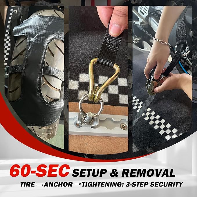 Motorcycle Tie-Down Strap Kit, Front Handlebar & Rear Wheel Tie Down Straps, Heavy Duty 1,500 lbs Break Strength with Ratchet Straps for Motorcycle Transport