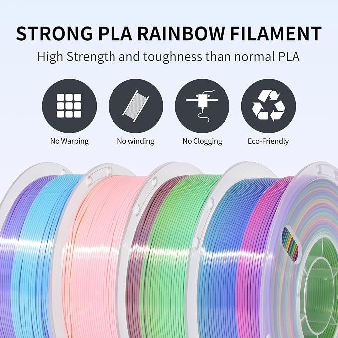 RAMBERY 4 Colors Rainbow Silk PLA Filament Bundle Fast Color Change 3D PLA Filament Neatly Wound, 1.75mm 1kg(2.2lb) X4PCS, Candy/Macaron/ice Cream/Guava