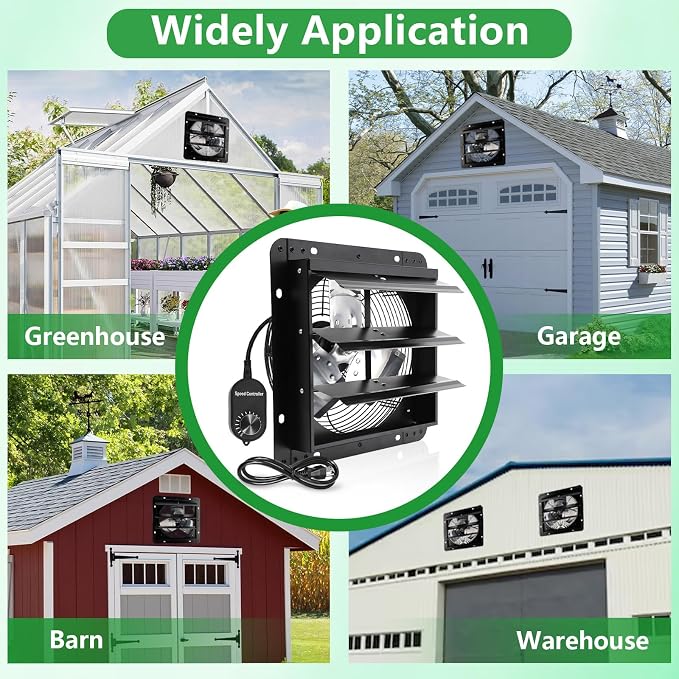 Shutter Exhaust Fan, 14 in Wall Mount Ventilation Fan w/Speed Controller Attic Vent Fan for Chicken Coops, Greenhouse, Gable, Barn, Garage, Shed Ventilator 1088 CFM,1700 RPM