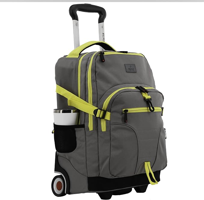 J World Lunar Rolling Backpack. Laptop Bag With Wheels. Wheeled Carry-On Travel Luggage, Grey, 19.5 x 13 x 8 Inches