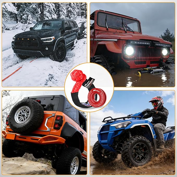 Nilight Synthetic Soft Shackle 1/2" x 24" & Recovery Ring Kit - 56,000 LBS Shackle Breaking Strength with 46,000 LBS MBS Snatch Pulley for 4x4 Truck SUV ATV UTV Off-Road Vehicle Extraction (Red)