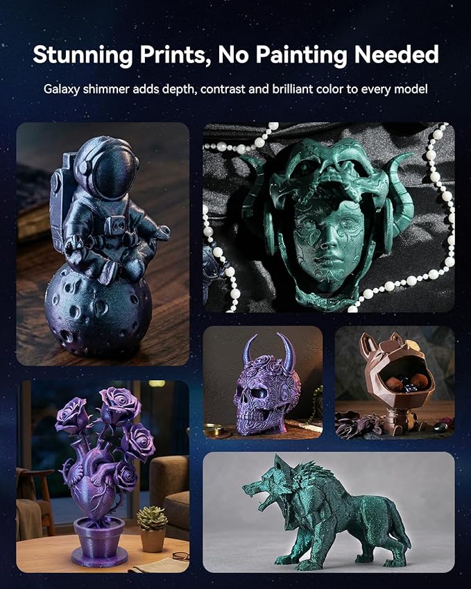 SUNLU Galaxy PLA Filament 1.75mm, Stardust Purple, Color-Shifting Pearlescent Glitter PLA 1kg, Light-Activated Shine, Smooth Gloss Finish, Neatly Wound, Fits Most FDM Printers