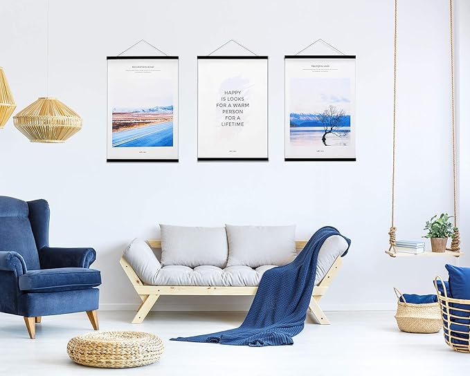FALAMON Magnetic Poster Hanger Frame,52x20 52x32 52x36 Teak Wood Magnet Poster Frame for Posters,Prints,Photos,Pictures,Maps,Scrolls,and Canvas Artwork(Black,52")
