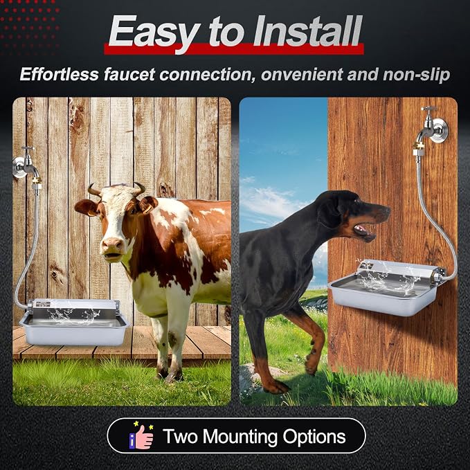 1Gal/3.8L Automatic Water Dispenser for Dogs, Patented Automatic Dog Water Bowl Dispenser, Stainless Steel Outdoor Water Bowl Dispenser for Livestock Chicken, Dog Water Feeder Fit 3/4'' GHT Faucet
