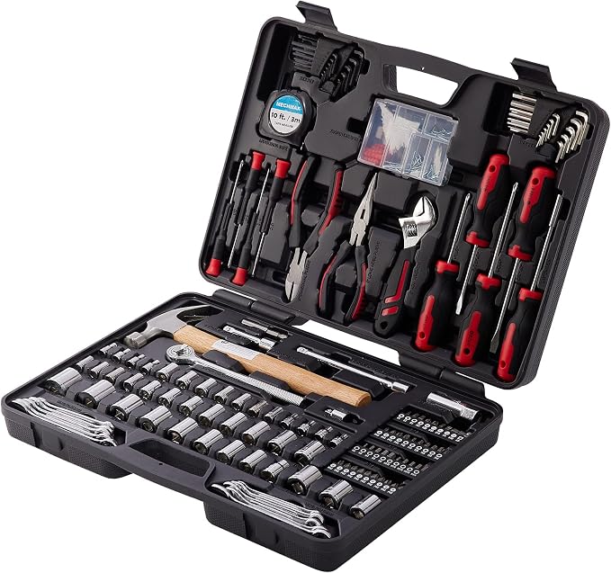 MECHMAX 245-Piece Mechanics Tool Set and Socket Wrench Kit | Comprehensive home and auto repair hand tools with ratchet, wrench, pliers, screwdrivers and hammer. Essential house DIY kit