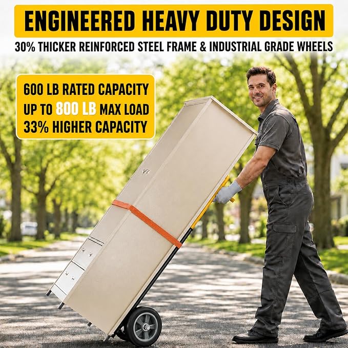Folding Hand Truck Dolly Cart, 800 lb Capacity, Compact Foldable, Alloy Steel Frame, Adjustable Handle 47.5 to 51.5 Inches, Heavy-Duty 8 Inch Solid Rubber Wheels, for Moving, Warehouse, Home Office