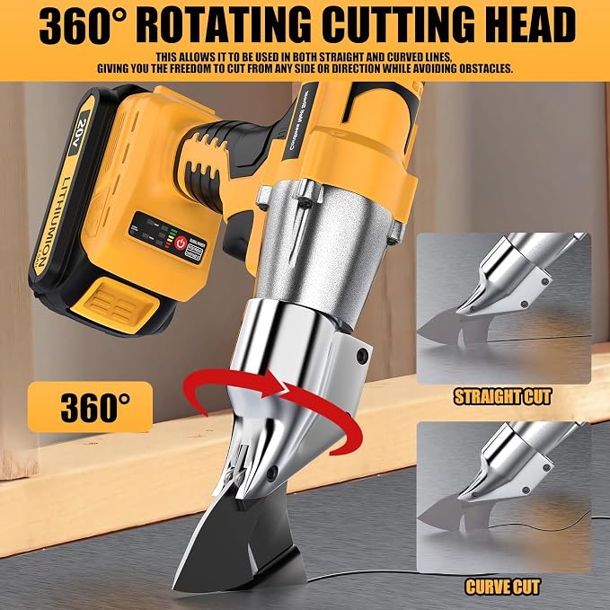 Cordless Sheet Metal Cutter Brushless Compatible with Dewalt 20v Max Battery(Tool Only), Metal Shears 360 Degree Pivoting Head for Cutting Stainless Sheet, Metal, Iron, 221 Ft-Lbs