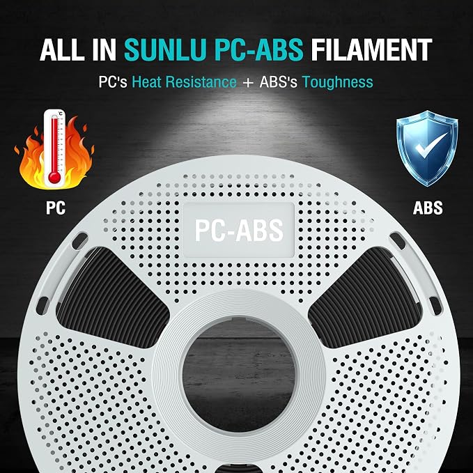 SUNLU PC-ABS 3D Filament 1.75mm 1KG, PC & ABS Hybrid 3D Filament, High-Strength, Paint & Plate Ready, Industrial-Grade, Heat-Resistant Spool, Dimensional Accuracy +/-0.03mm, 1KG Spool(2.2lbs), Black