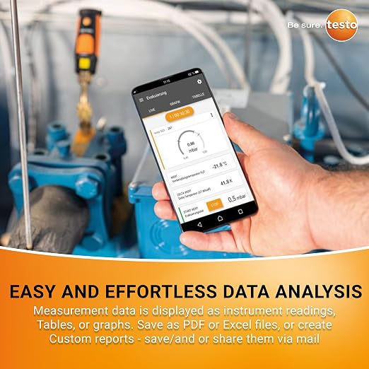 testo 552i Wireless Digital Vacuum Probe - Vacuum Gauge for HVAC Systems with IP54 Protection – 45° Service-Port Design - HVAC Tool for AC/R System Evacuation with Bluetooth and App