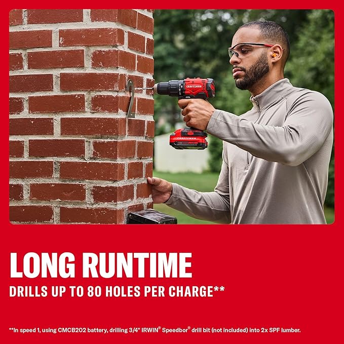 CRAFTSMAN 20V MAX 1/2 Cordless Hammer Drill, Includes 2 Batteries (2 Ah), Charger and Double Ended Bit, Longer Runtime Power Hammer Drill with LED Light (CMCD712D2)