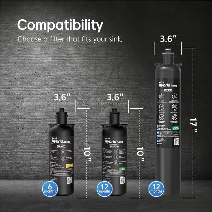 Pureal Under Sink Sediment Water Filter Replacement Cartridge, Alkaline Ceramic with Mineral, NSF/ANSI 42&372 Certified, Improves pH Balance, 5,000 Gallons, 10-Inch, Made in Korea (PPF-1020)