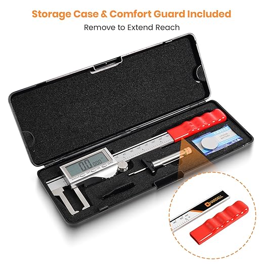 HARDELL Digital Caliper, Disc Brake Rotor Micrometer- F/MM/in, Brake Measuring Tool with Caliper, Large LCD Screen, 6" Stainless Steel Vernier Caliper for Disc Brake, Tread Depth Gauge & Storage Case