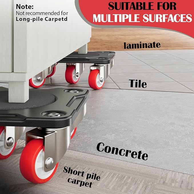 Heavy Duty Furniture Movers with 5-Wheel Dollies, Furniture Dolly Set with Lifter & Base, 360° Swivel Casters, Non-Slip Pads, Up to 2000 lbs Load Capacity