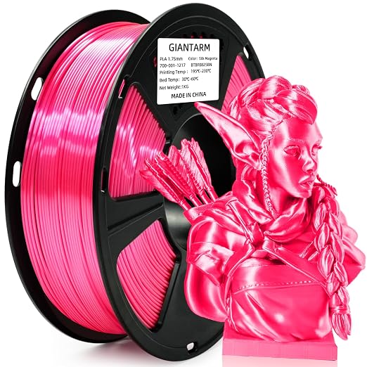 GIANTARM 3D Printer PLA Filament, Shiny Silk Rose Pink Magenta Toughness Enhanced Filament with 1.75mm Dimensional Accuracy +/-0.03mm, 1080 Feet per Roll, Vacuum Packaging, for Most 3D FDM Printer