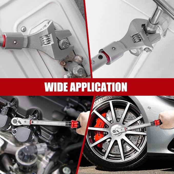 Adjustable Open End Torque Wrench 3/8" Drive-5-45 Ft.Lb for HVAC | 32MM 3/8 Inch Pound Torque Wrench(6.8-61 N.m),Interchangeable Jaw&Ratchet Head for Bike Precision Parts Moto Narrow Pipeline