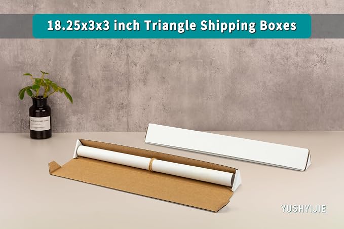 25-Pack Triangle Shipping Tubes, 18.25x3x3 inch Mailer Boxes | White, Corrugated Cardboard Boxes, For Posters, Blueprints, Artwork, Crafts, Mailing, Packaging, Storage