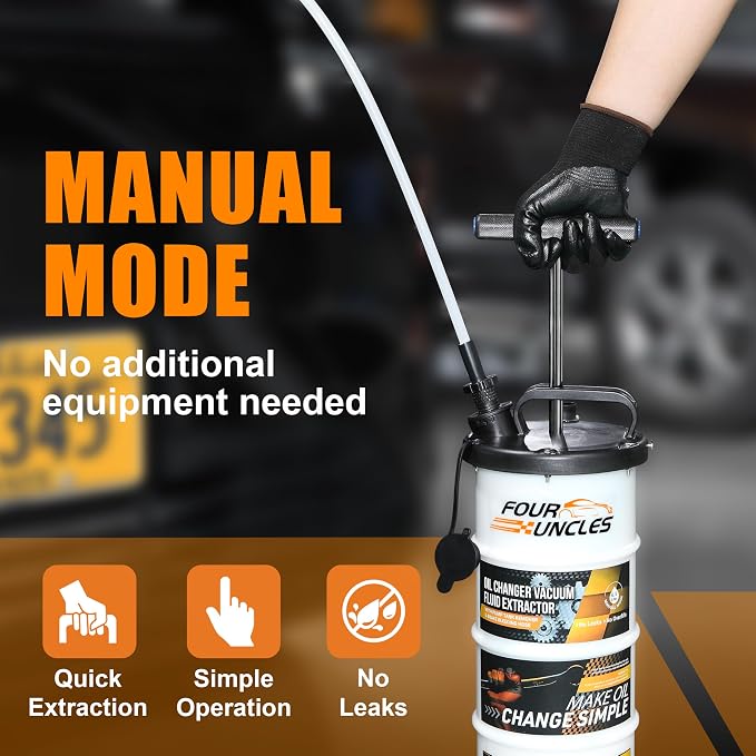 FOUR UNCLES Oil Extractor - Vacumm Fluid Extractor with Pump Tank Remover & Tubes for Oil Change and a Hose for Brake Bleeding