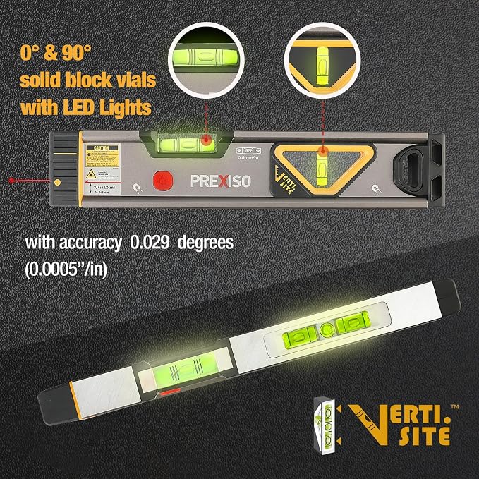 PREXISO 100Ft Rechargeable Laser Level Dual Modules & PREXISO 2-in-1 Laser Level Spirit Level with LED Lights, 100Ft Point & 30Ft Line