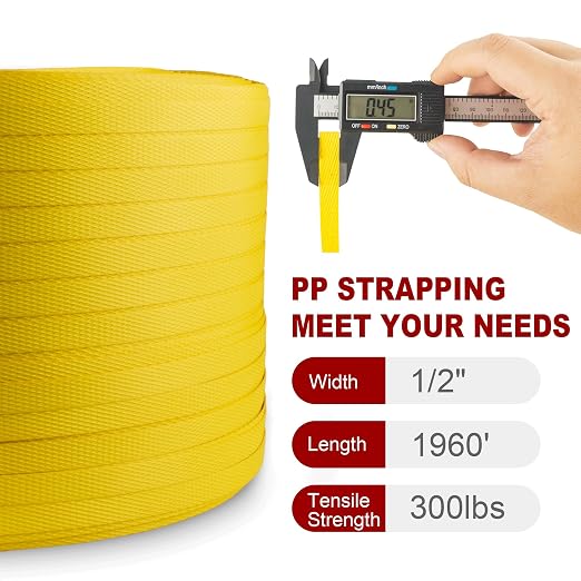 Heavy Duty Packaging Banding Strapping Kit - Upgraded Poly Strapping Tensioner Tool Set with 1968' Length x 1/2" Wide PP Strapping Banding,100 Metal Seals