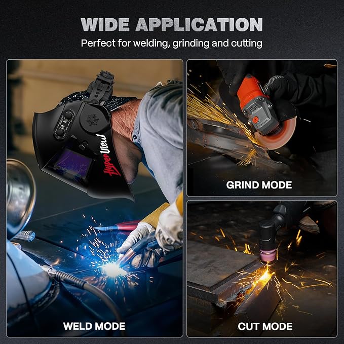 ARCCAPTAIN Auto Darkening Welding Helmet with Panoramic Side View, 6.22" x 2.8" Extra-Large Viewing Screen, 1/1/1/1 True Color Welding Hood, 4 Arc Sensors, Shade 3/4-8/9-13 for TIG/MIG/ARC/Cut/Grind