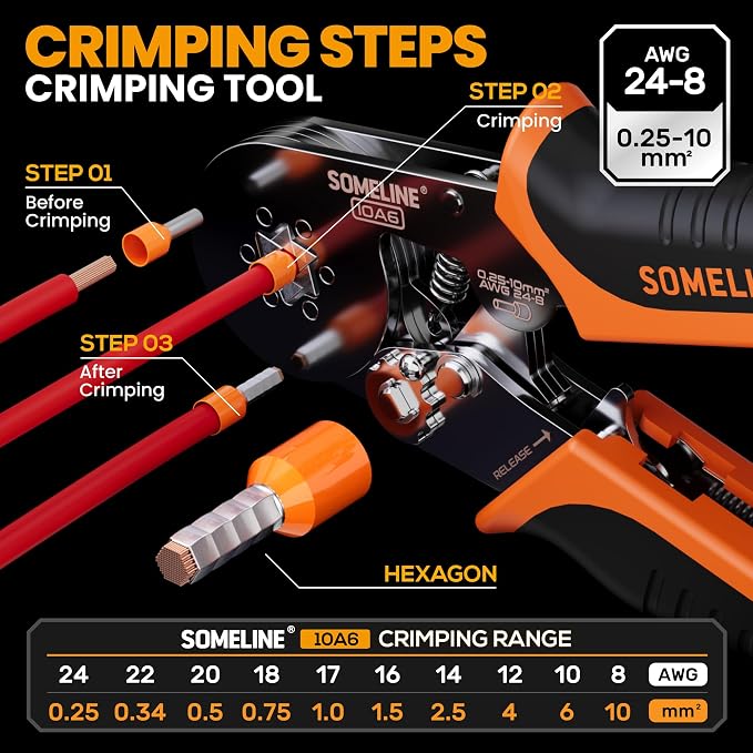 SOMELINE Ferrule Hexagonal Crimping Tool Kit, 23 Sizes Ferrules, 24-8 AWG Ferrule Crimper, with Ratchet Crimping Pliers and Wire Stripper, Hexagonal Crimp Pliers Ferrule Terminal Kit