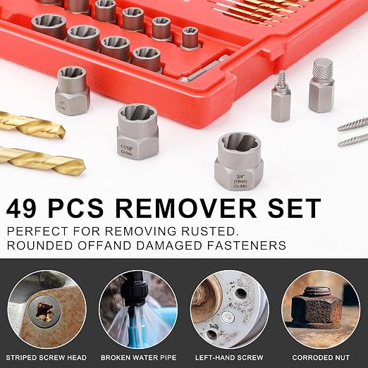 49PCS Screw Extractor Drill Bit Set, Nut Remover Set, Multi-Spline Screw Extractors. Spiral Screw Extractors Left Hand Cobalt Drill Bits