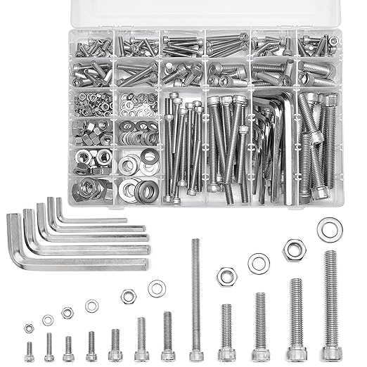 M5 M6 M8 M10 Metric Machine Bolt Assortment 304 Stainless Steel Cylindrical Head Screws and Bolt Hex Socket Head Cap Machine Screws Kit