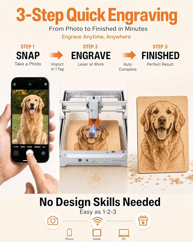 Laser Engraver 12W Laser Engraving Machine for Wood Metal Acrylic Glass Stone, DIY CNC Portable Laser Cutter 7.9" x 11.8" (Near A4) Offline Engraving Carverall K15 Pro Silvery, 12000mW, Class 1