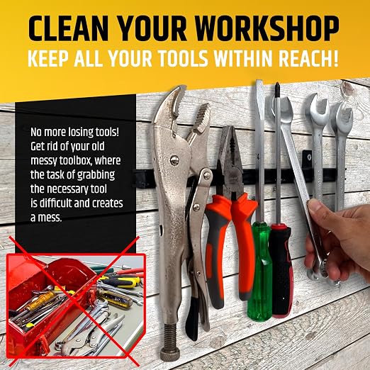 12" Heavy-Duty Magnetic Tool Holders (4 Pack - 48" Total) - Extremely Powerful Magnetic Pull Force to Hold Heavy Tools (Upgraded Version) - Professional Tool Bars/Strips Organizer
