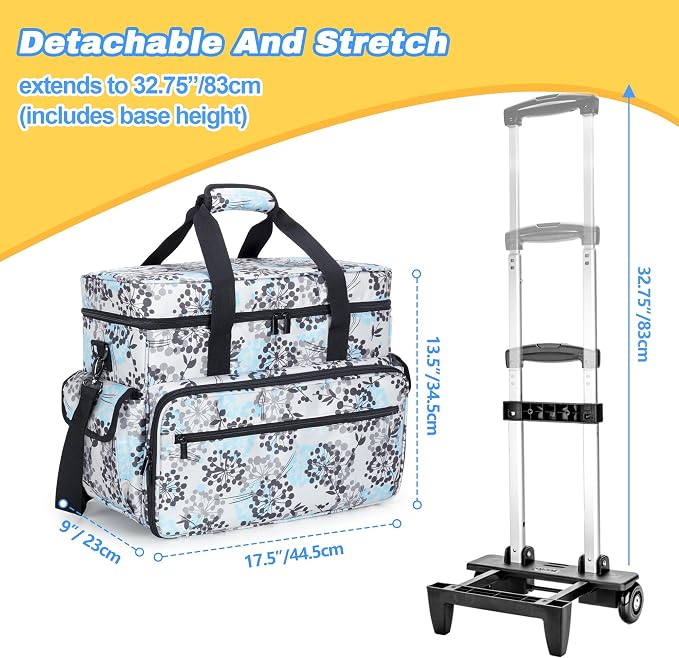 Teamoy Rolling Scrapbook Tote with Detachable Wheels, Rolling Craft Bag with Bottom Wooden Pad, Scrapbook Storage Bag for Women, Dandelion